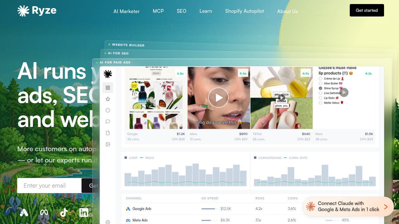 Screenshot of Ryze AI, a platform providing benchmarks for Meta Ads Cost Per Acquisition (CPA) by industry.