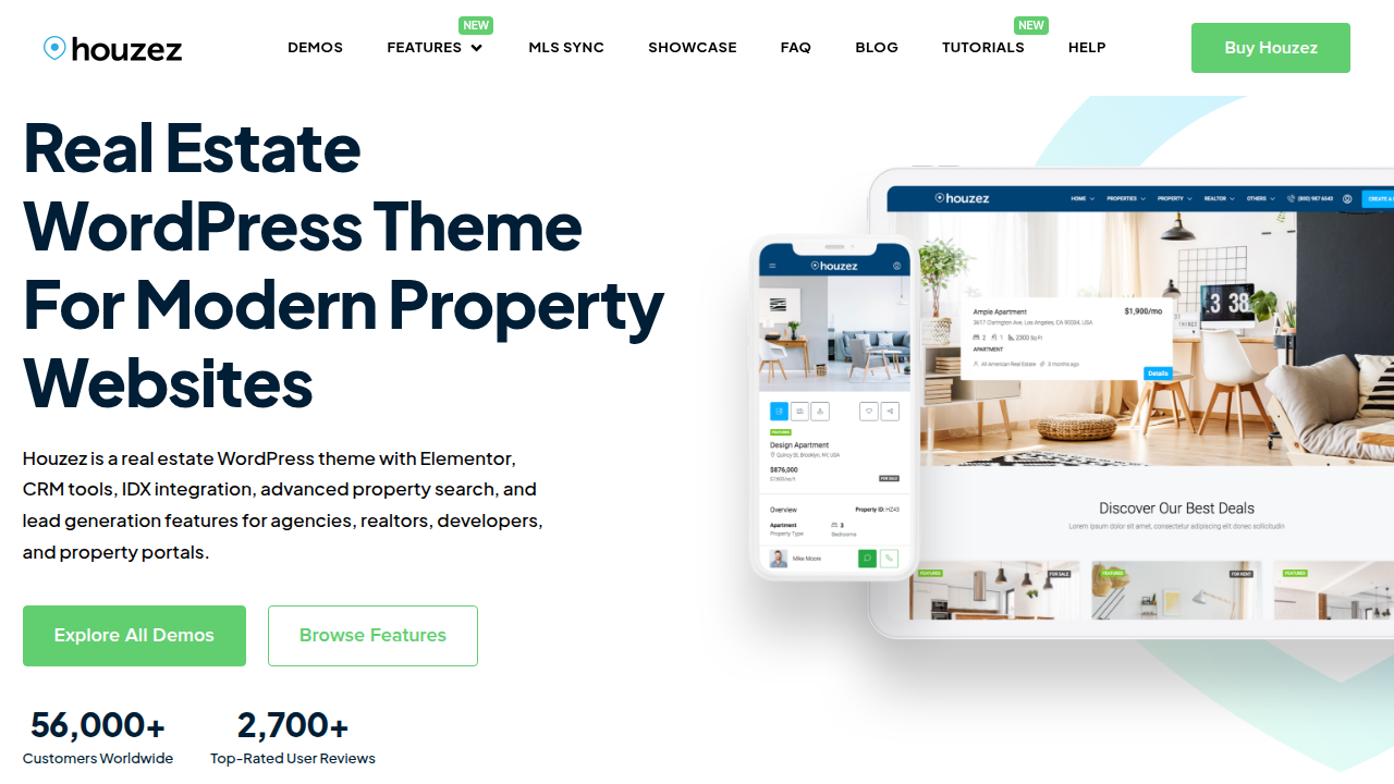 A modern real estate website showcasing property listings, an example of where SEM and SEO efforts lead.