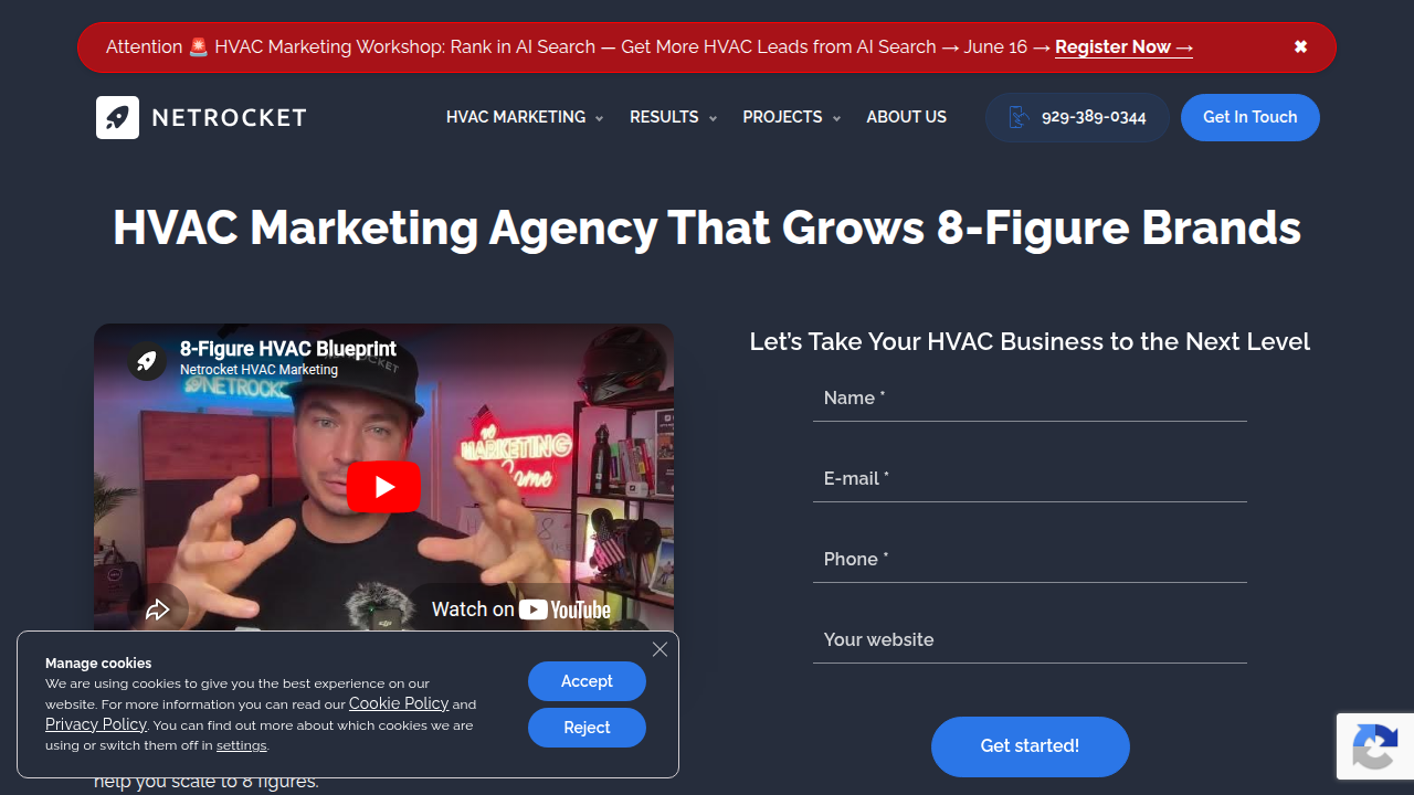 A digital marketing agency's website, representing tools and expertise for performance measurement.
