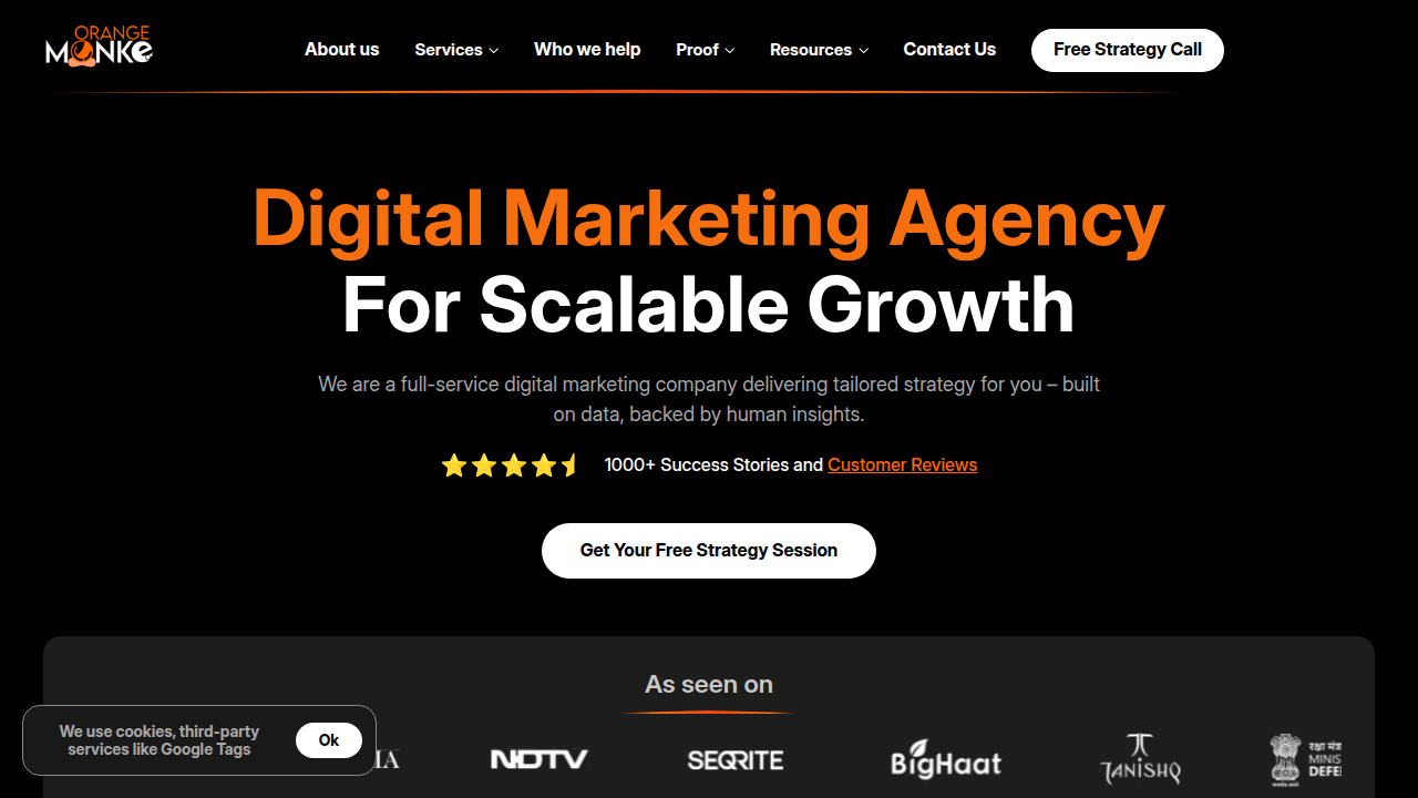The homepage of Orange Monke, a digital marketing agency offering guides on real estate SEO in Dubai.