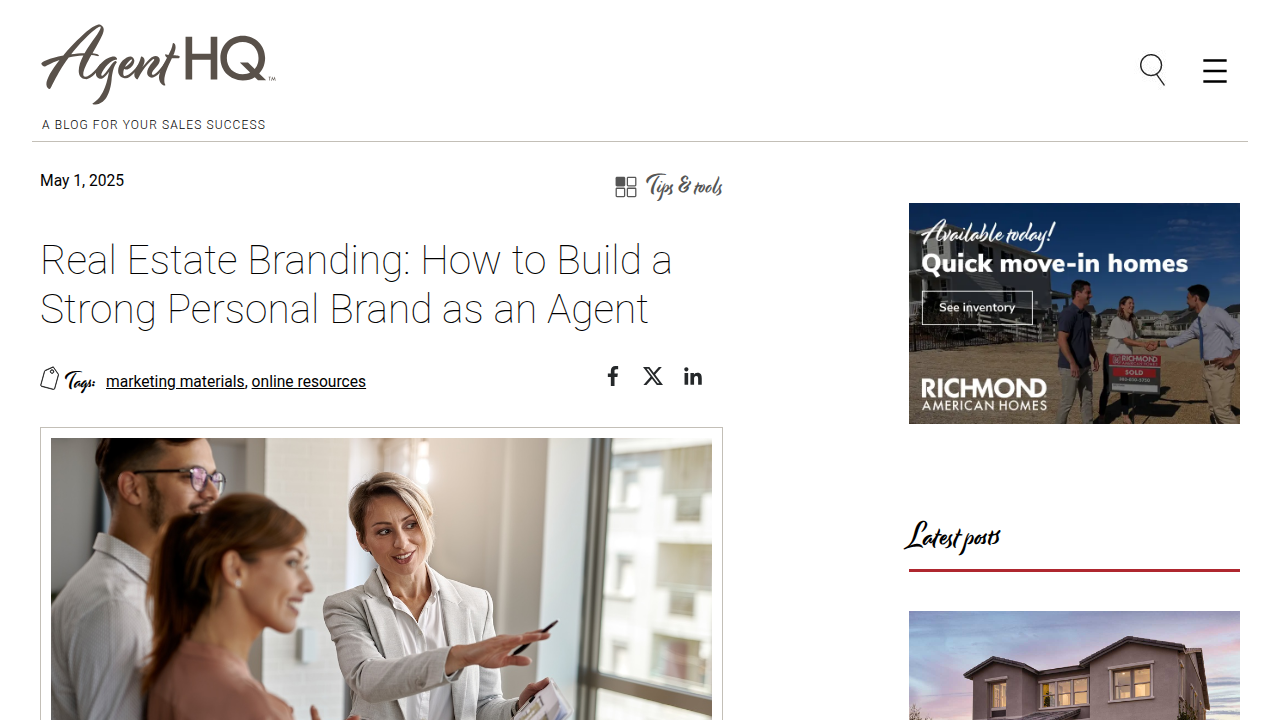 Richmond American's blog highlights key elements of effective real estate branding, including photography and typography.