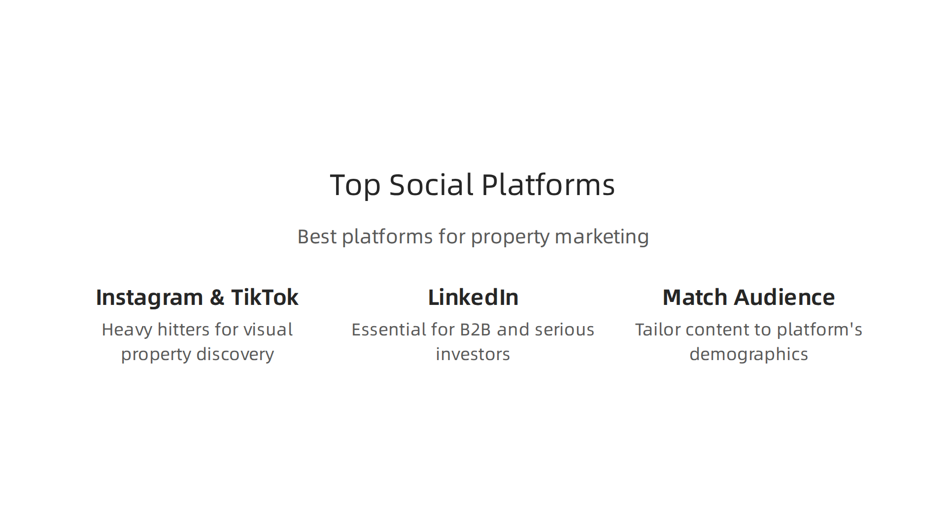 Overview of leading social media platforms and their strengths for real estate marketing in Dubai.