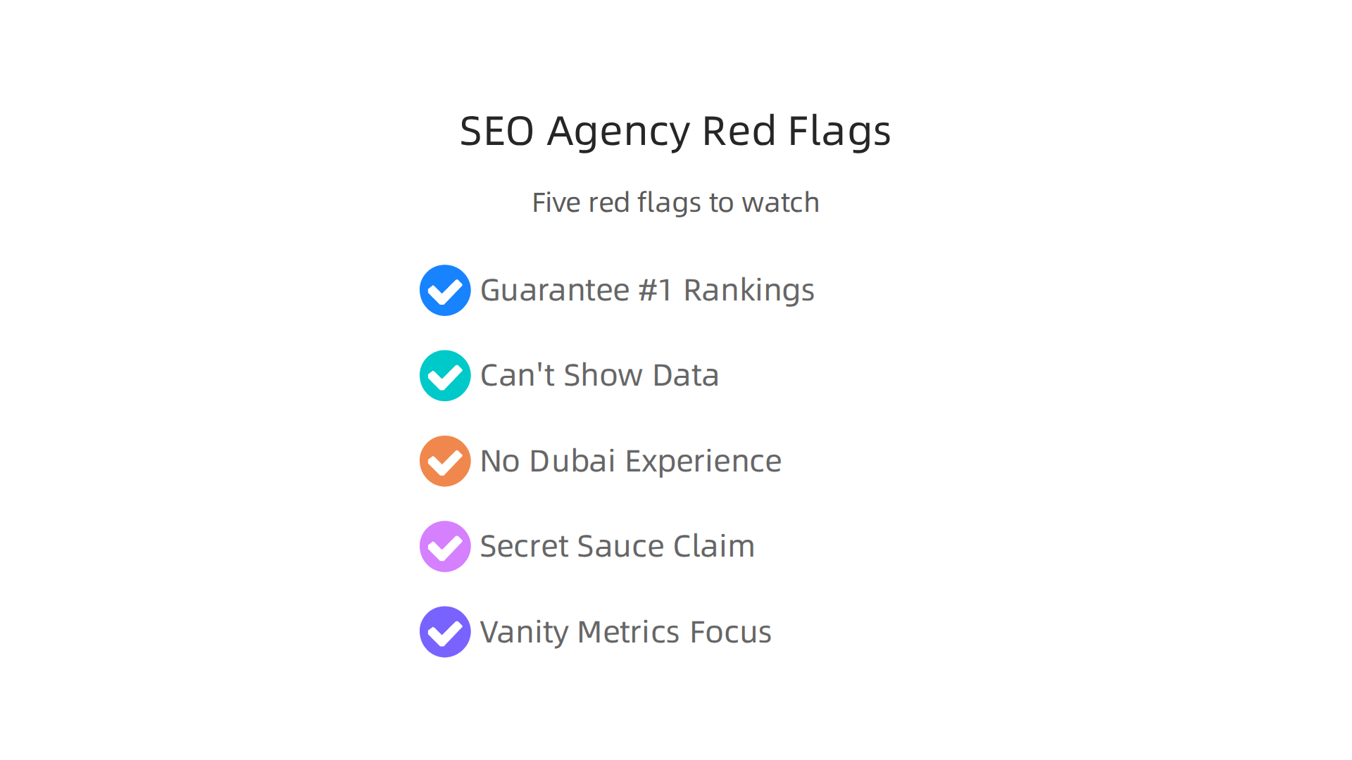 Five crucial red flags to identify and avoid when selecting an SEO agency, ensuring a trustworthy partnership.