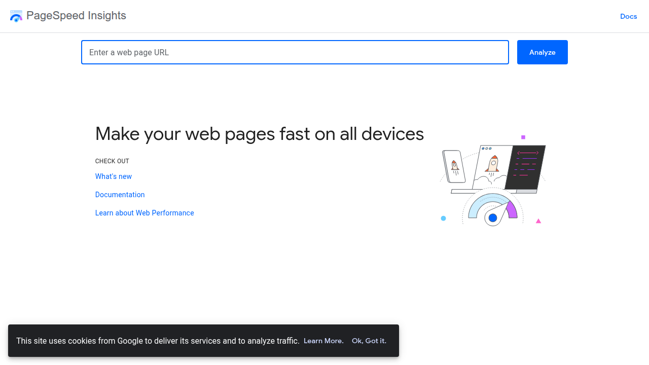 Screenshot of Google PageSpeed Insights tool for analyzing website performance.