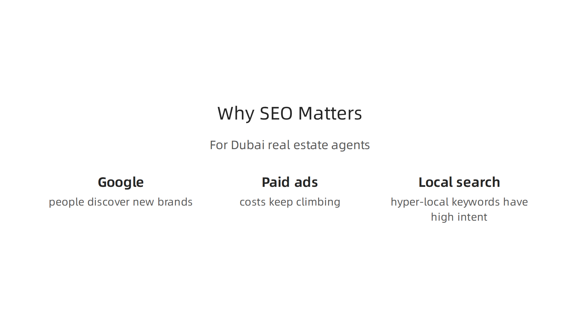 Key reasons why search engine optimization is crucial for Dubai real estate agents in today's competitive market.
