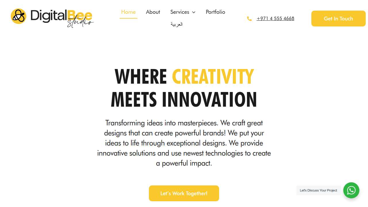 Screenshot of Digital Bee Studio's homepage, a digital marketing agency operating in the UAE.