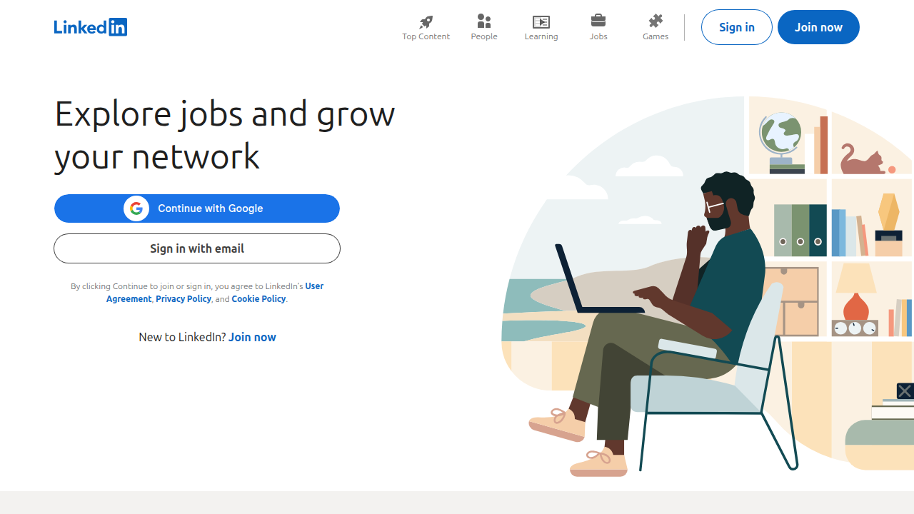 A screenshot of the LinkedIn homepage, highlighting its role as a professional networking and content sharing platform for experts.